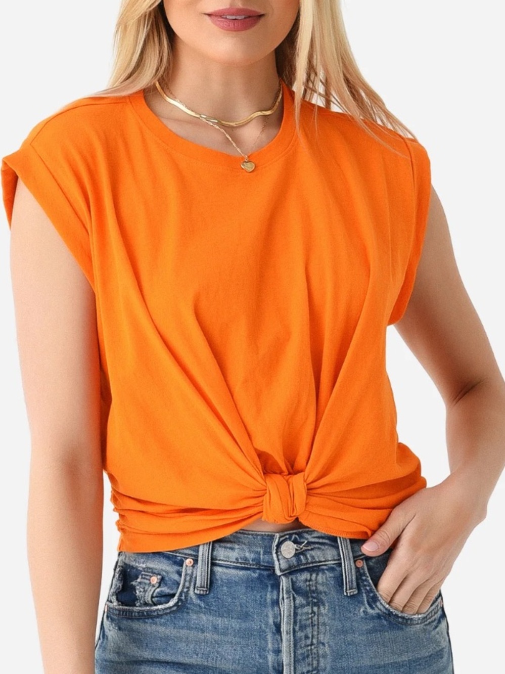 Frame Knotted Roll-Sleeve T-Shirt L